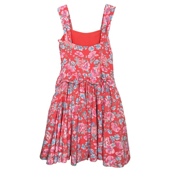 Laura Ashley Vtg 90s Floral Bow Dress Size 10 Pink Red Cotton Crinoline Skirt - Picture 6 of 14